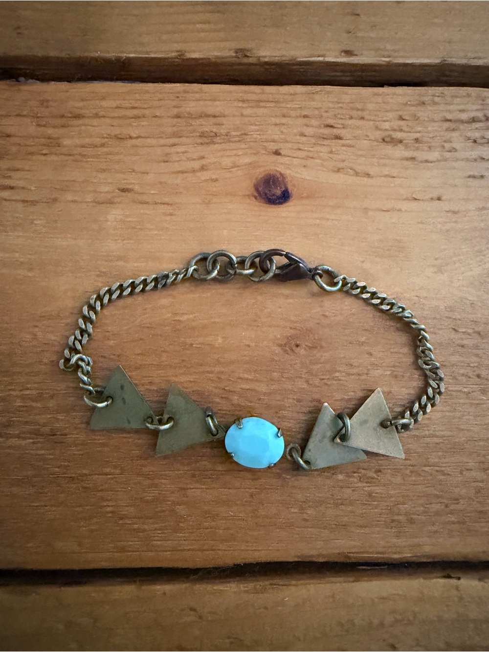 Vintage Brass Triangle Bracelet with Turquoise Fashion Stone